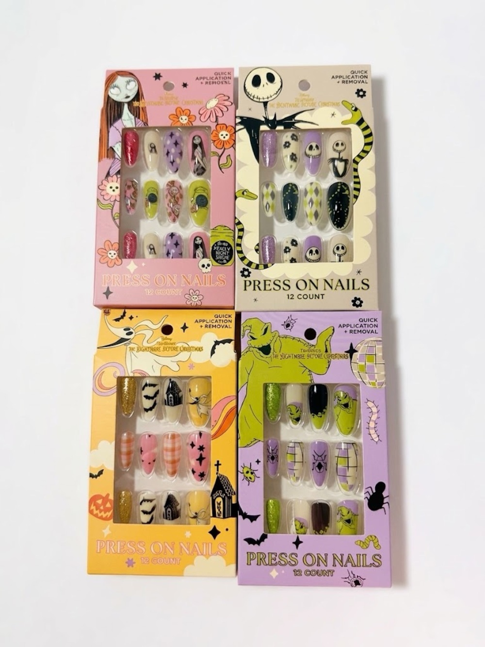 Disney Nightmare Before Christmas Press On Nails 4 Pack Set Jack Sally Zero